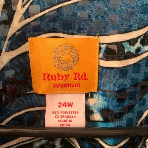 Ruby Rd Woman 24W Blue Abstract Print Button Front Blouse Plus Size Stretch - Picture 3 of 5